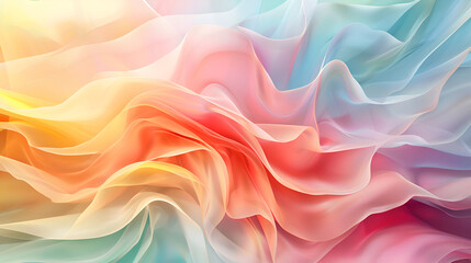 Fototapeta premium A colorful, abstract painting of a wave with a rainbow of colors,abstract background of colored silk or satin fabric with smooth folds,Abstract digital art featuring a wavy pattern in vibrant shades 