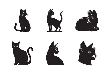 Set of cat silhouette vector illustration. Cat collection white background.