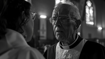 Fototapeta premium Personal Connection with Priest and Participant 