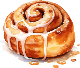 Cinnamon Roll Watercolor Vector Illustration.