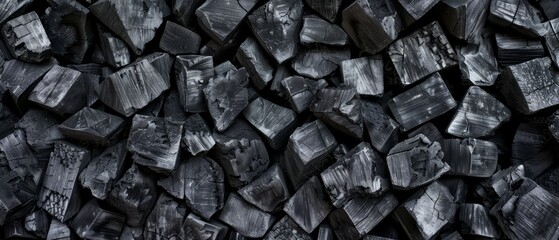 Panoramic close-up, high detail scan of block charcoal texture, Generative AI