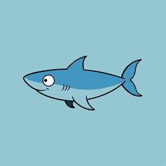 Obraz premium A cartoon shark is swimming in the ocean against a blue background