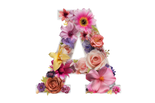3d letter a with intricate flower elements, floral design in studio lighting, transparent PNG background for creative projects and elegant decor