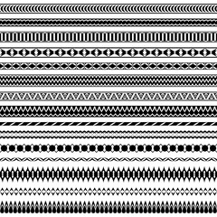 Collection of vector seamless endless brushes with geometric patterns. A set of narrow and wide black modern brushes for frames, borders, dividers. Brushes are included in the file