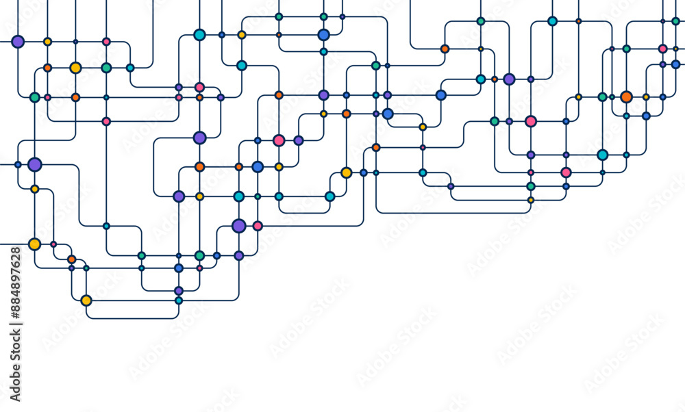 Wall mural circuit connect lines and dots. network technology and connection concept. decentralized network nod