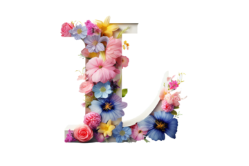 3d letter 'i' made of floral elements with studio lighting and PNG transparent background, perfect for elegant and artistic design projects, floral-themed invitations, and creative typography applicat