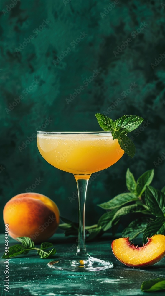 Canvas Prints a glass filled with a drink next to a peach