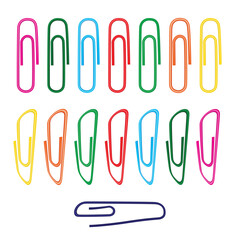 Note Paper Clips Isolated, Paperclips Set, Color Clips, Colorful Stationary, Paperclips Office Equipment on White Background with Copy Space for Text Top View