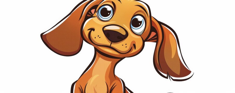 Cute cartoon puppy with big eyes and flappy ears, standing and looking happy. Digital illustration on a white background.