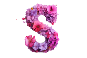 3d letter 's' made of flower elements with studio lighting on PNG transparent background