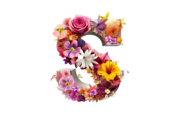 3d letter 's' made of flower elements with studio lighting on PNG transparent background
