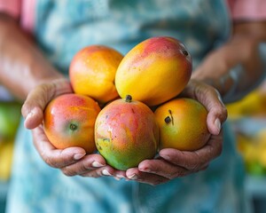 Senior Woman Showcasing Fresh Mangoes at a Culinary Workshop on National Mango Day