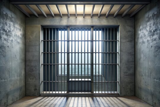 A picture of a jail cell with a window and bars. Can be used to depict imprisonment or confinement