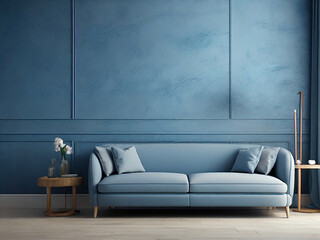 Modern Living Room with Blue Textured Wall