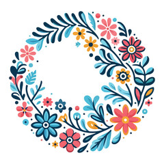 Floral Flower Corner Round Border, Decor Vintage Frame Vector.