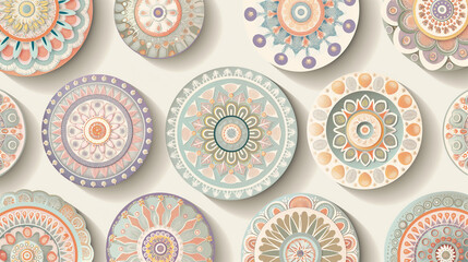 A collection of colorful plates with intricate designs
