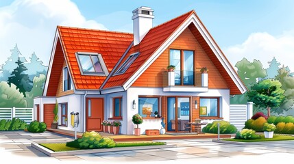 Modern Wooden House with Large Windows and Outdoor Patio.