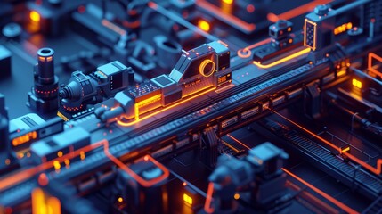 production line on computer screen - isometric.