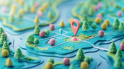 Locator mark of map and location pin or navigation icon sign on background with search. 3D isometric mobile GPS navigation