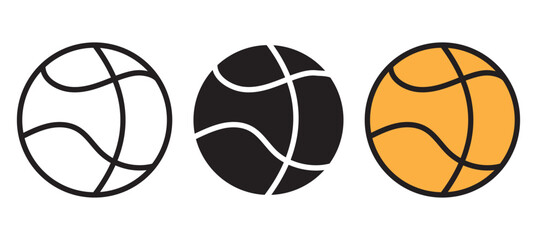 Basketball icon set. basket ball game sport vector symbol in black filled and outlined style.