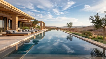 Fototapeta premium Luxury Villa with Infinity Pool and Desert Views
