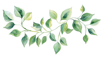 Twisting vine with tendrils, watercolor botanical, vivid green leaves, isolated on transparent background