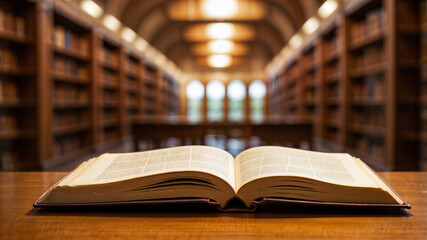 Obraz premium Open book on library table. Concept of education and learning