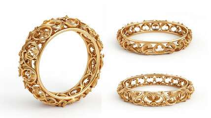 Fototapeta premium A close up of a gold frame with a decorative design on white background. Gold frame, close-up, decorative design, white background, ornate frame, elegant design, gold ornament, intricate detailing,