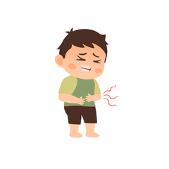 cute kid stomachache illustration