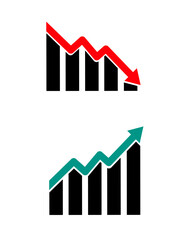 set of business graph icons on a white background.up graph and down graph icons