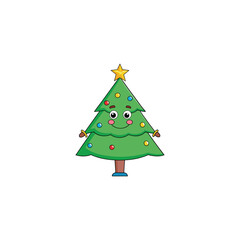 christmas tree christmas, tree, holiday, decoration, xmas, christmas tree, celebration, star, ball, winter, fir, gift, ornament, year, illustration, green, season, pine, vector, new, present, december