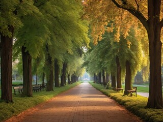 Naklejka premium the beginning of autumn in the city park