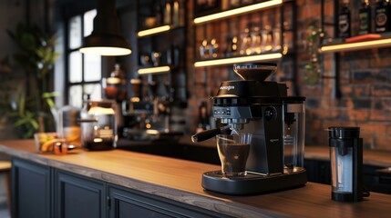 Modern coffee shop with espresso machine on counter