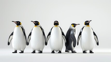 Fototapeta premium Five Emperor Penguins Standing in a Row