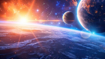 Obraz premium Astronomy: Study of celestial bodies, space, and the universe as a whole, involving observation and analysis of stars, planets, and galaxies. 