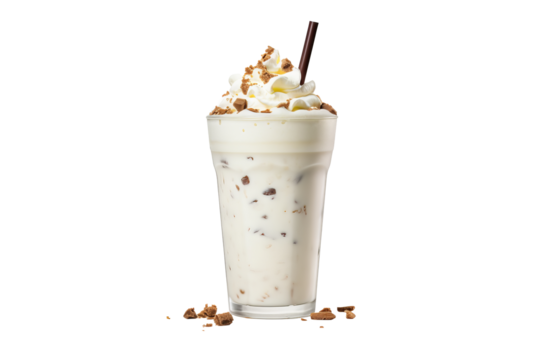 Delicious strawberry milkshake with whipped cream and cherry on top PNG with transparent background for beverage and dessert designs