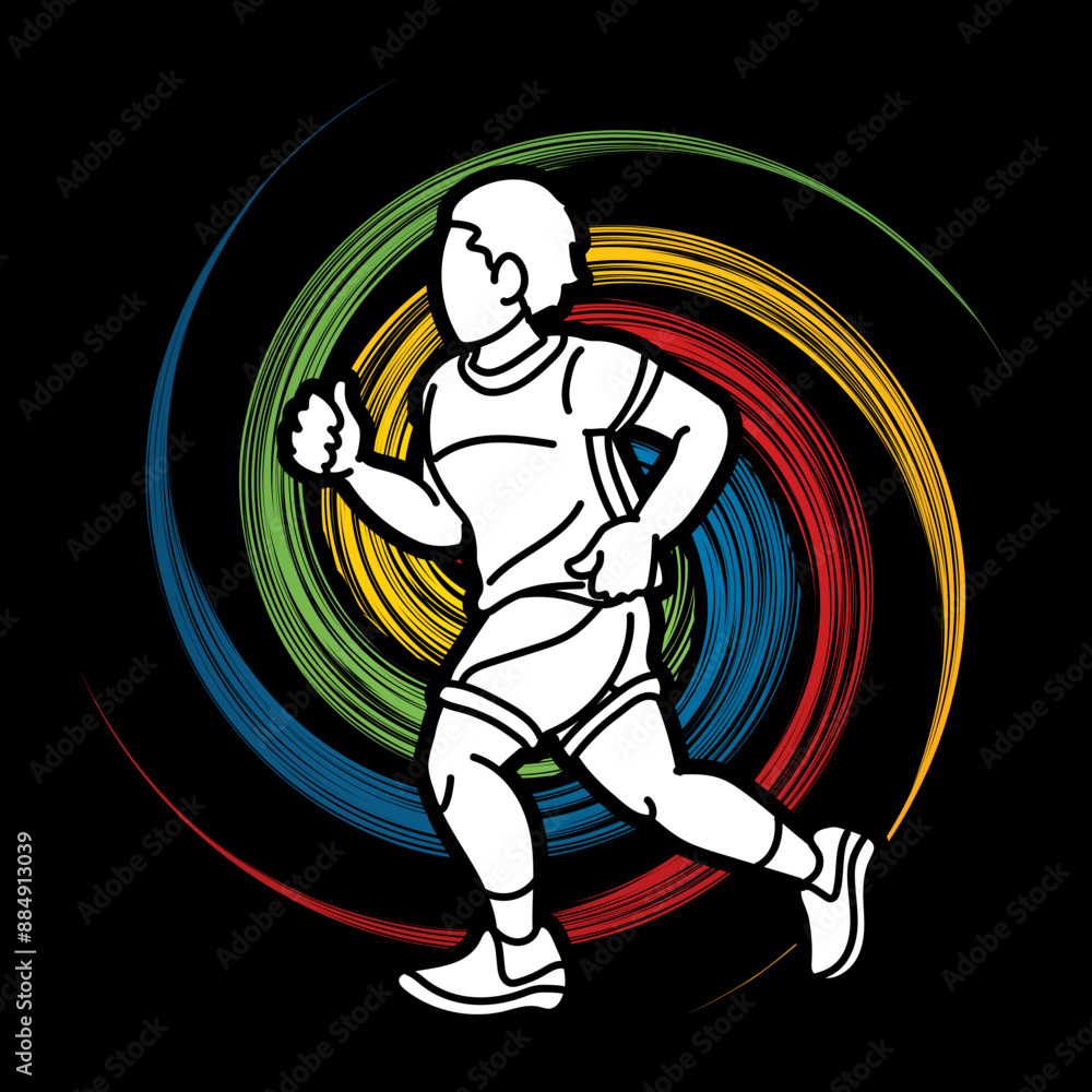 Poster a boy running a child run action cartoon sport graphic vector