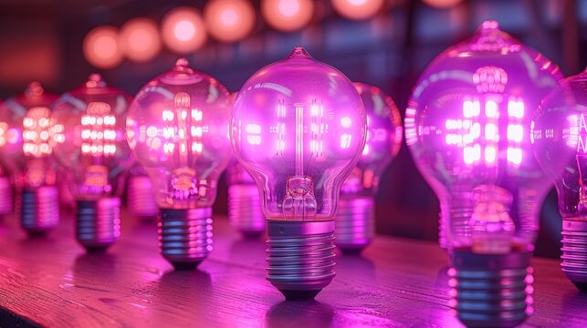 A variety of pink modern LED light bulbs, focusing on energy-efficient lighting options.