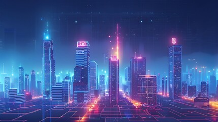 Obraz premium Futuristic Cityscape with Neon Lights
