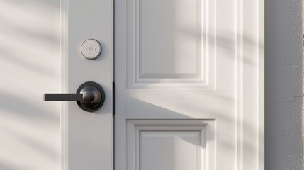 Obraz premium White Door With Black Handle and Smart Home Device