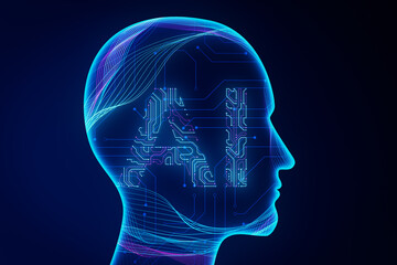 Obraz premium Creative ai head outline on dark background. Artificial intelligence and innovation concept. 3D Rendering.