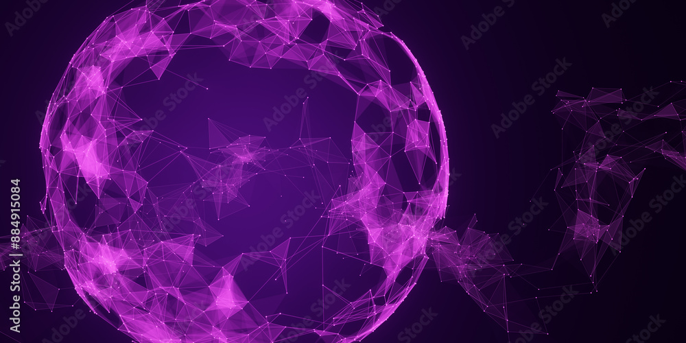 Poster Creative bright purple tech background with polygonal circle. Innovation and technology concept. 3D Rendering.