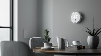 Modern Home Interior With Digital Thermostat Displaying 23 Degrees Celsius