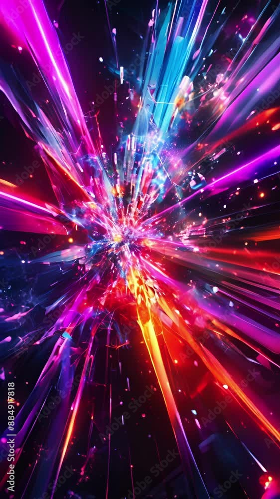 Poster a cosmic explosion of intersecting lines and shapes resembling a burst of colorful fireworks.