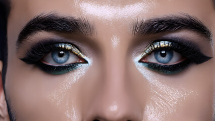 Obraz premium Close-up portrait of a beautiful young man with fashion makeup.