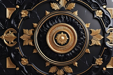 Luxury black wall with golden ornament. 