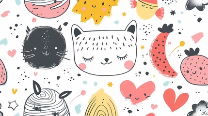 Creative combination of colorful abstract patterns and cartoon elements