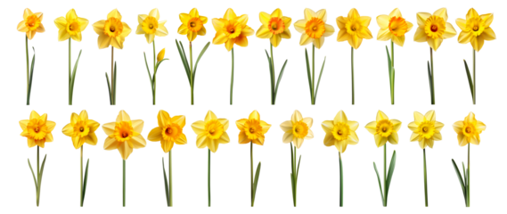 Set of Daffodil flower on transparent background
