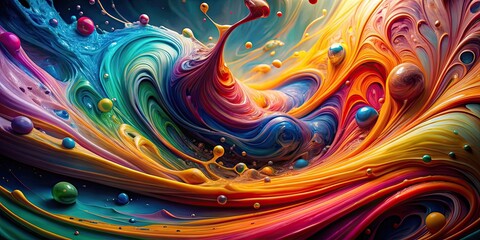 Colorful liquids in motion with intricate swirling patterns, evoking fluid dynamism and suspended time , abstract