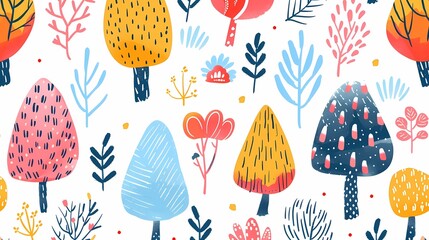 Creative combination of colorful abstract patterns and cartoon elements